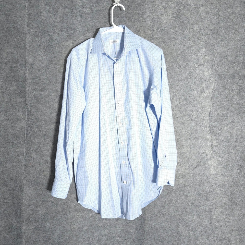 Ascot Chang Shirt Mens XL Blue Thomas Mason Goldline Grid Long Sleeve Bespoke